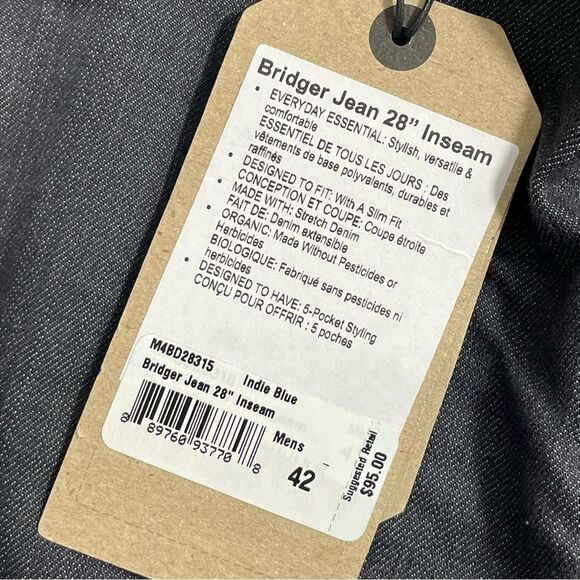 NWT Prana Bridger Jeans Indie Blue Slim Straight Men’s Denim 42 X 28 - Picture 5 of 7